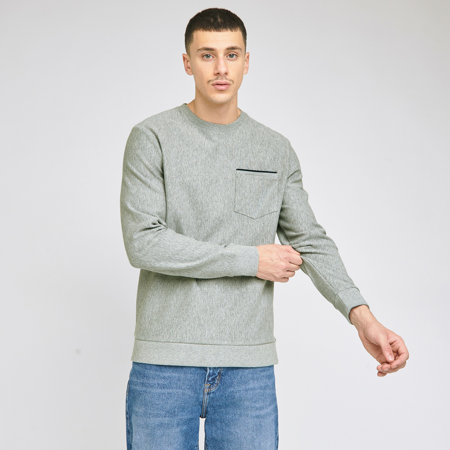 Sweat col rond fantaisie Gris Homme