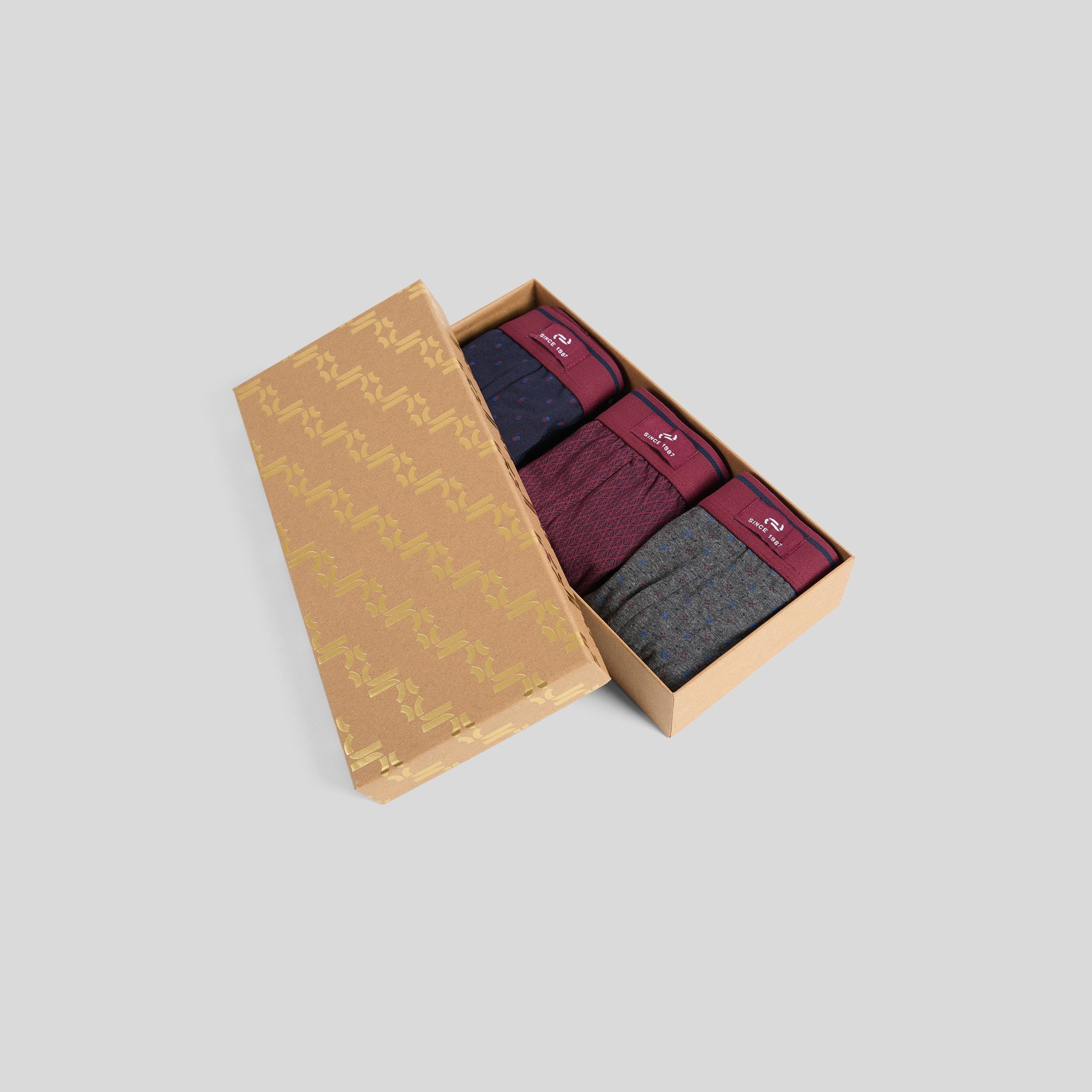 Coffret de 3 boxers fantaisie Bordeaux Homme