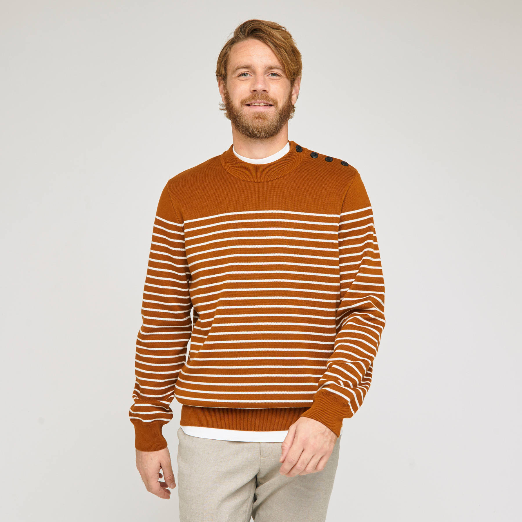 Pull marinière col rond Marron Homme