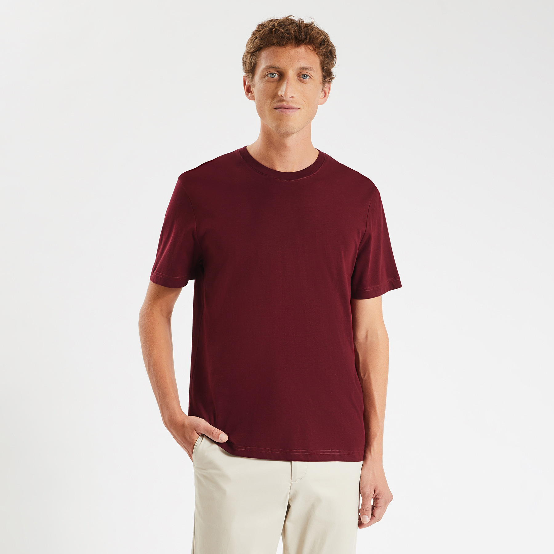 Tee shirt basique uni Bordeaux M 100% Coton Homme