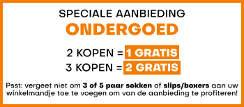 Speciale aanbieding ondergoed - 2 gekocht = 1 gratis en 3 gekocht = 2 gratis.