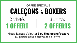 Vous êtes malin, offre spéciale caleçons & boxers. 2 achetées = 1 offert ou 3 achetées = 2 offerts