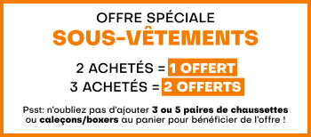 Offre spéciale sous-vêtements - 2 achetés = 1 offert et 3 achetés = 2 offerts.
