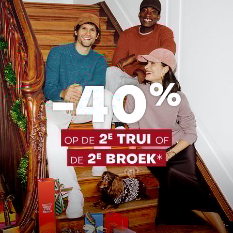 -40% op de 2e trui een de 2de broek*
