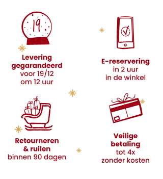 Gegarandeerde levering tot 19-12 om 12.00 uur - E-reservering mogelijk in de winkel binnen 2 uur - Retourneren en ruilen binnen 90 dagen - Veilige betaling tot 4 termijnen zonder kosten